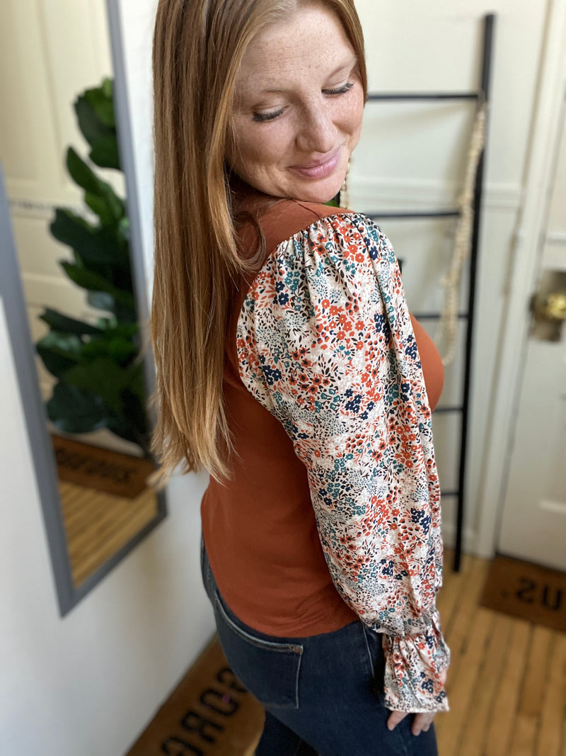 Copper Floral Sleeve Top
