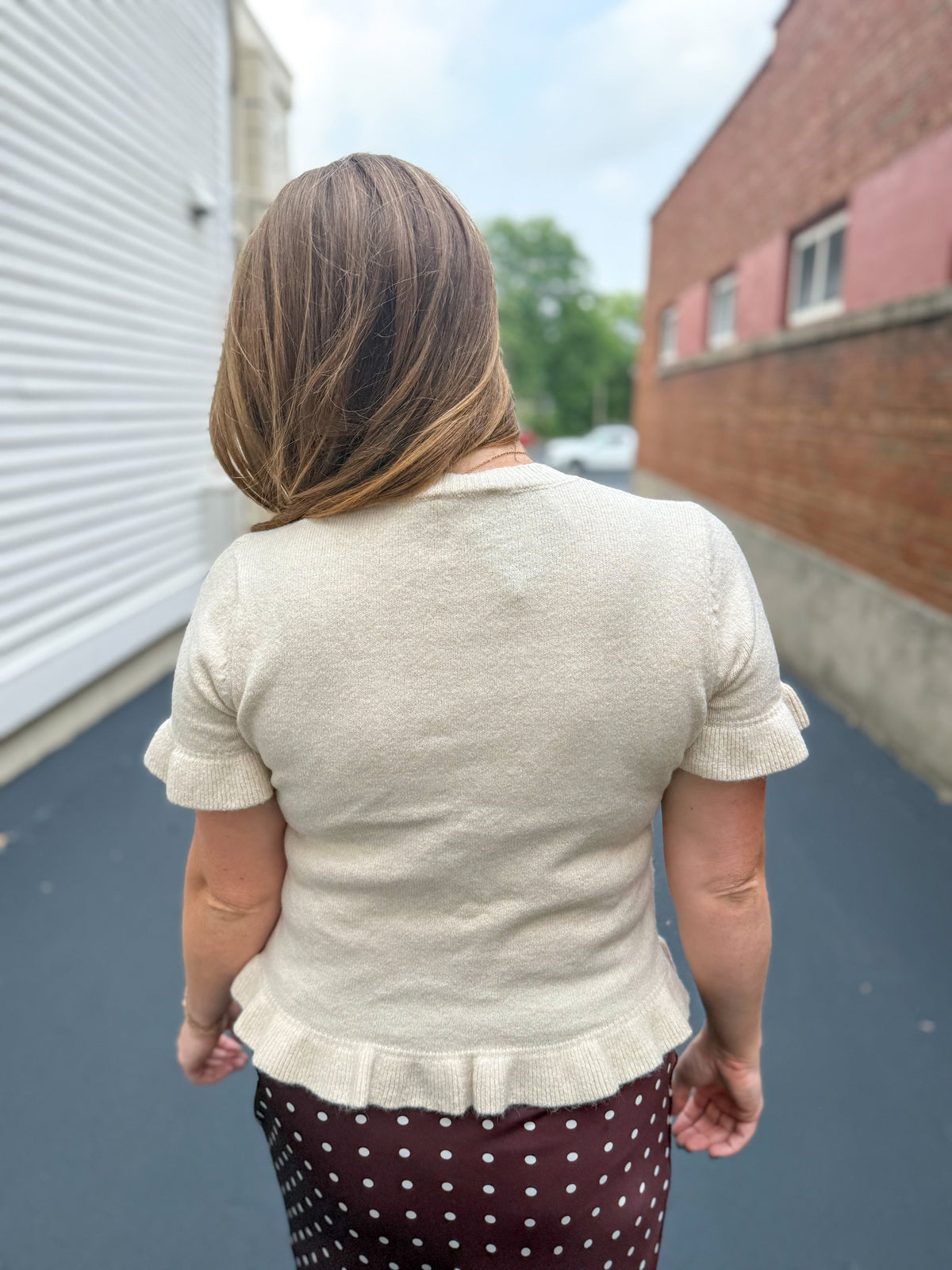 Ruffled Cream Short Sleeve Top