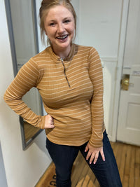 Camel Striped Quarter Zip Long Sleeve