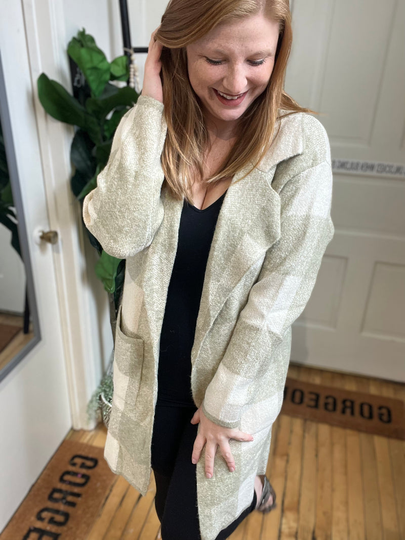 Olive Plaid Sweater Jacket
