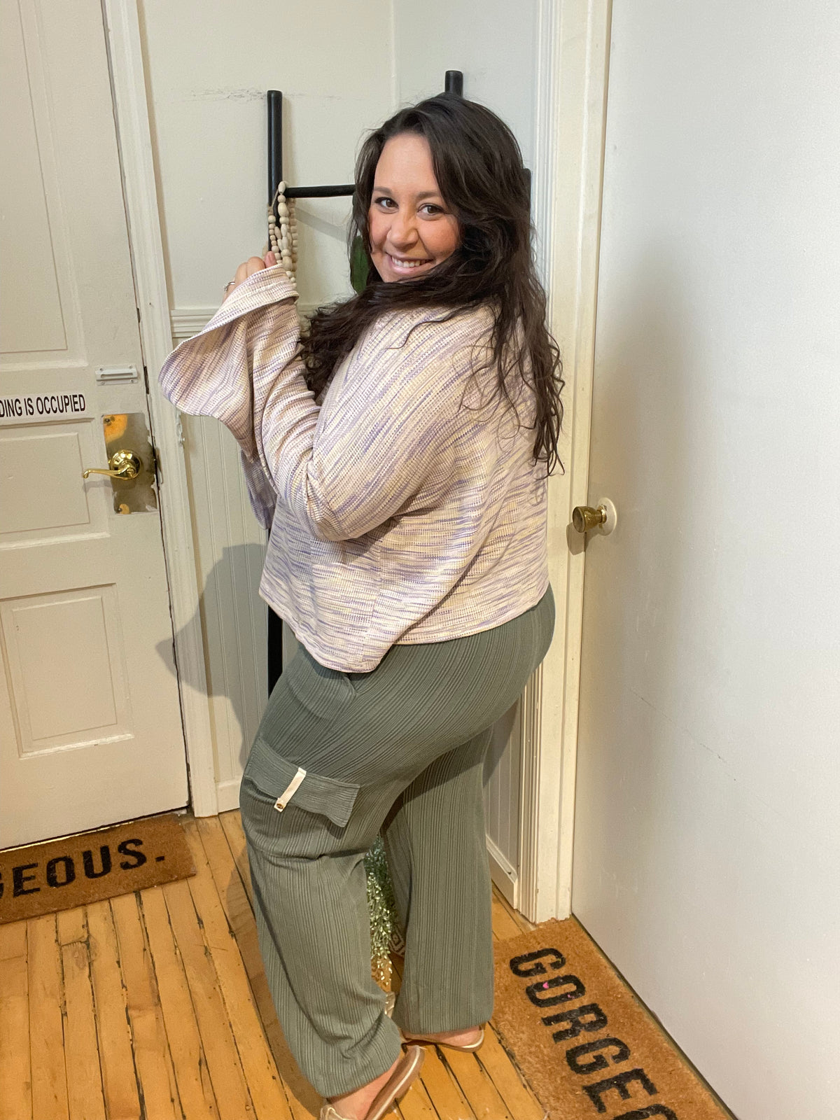 Olive Ribbed Cargo Pants