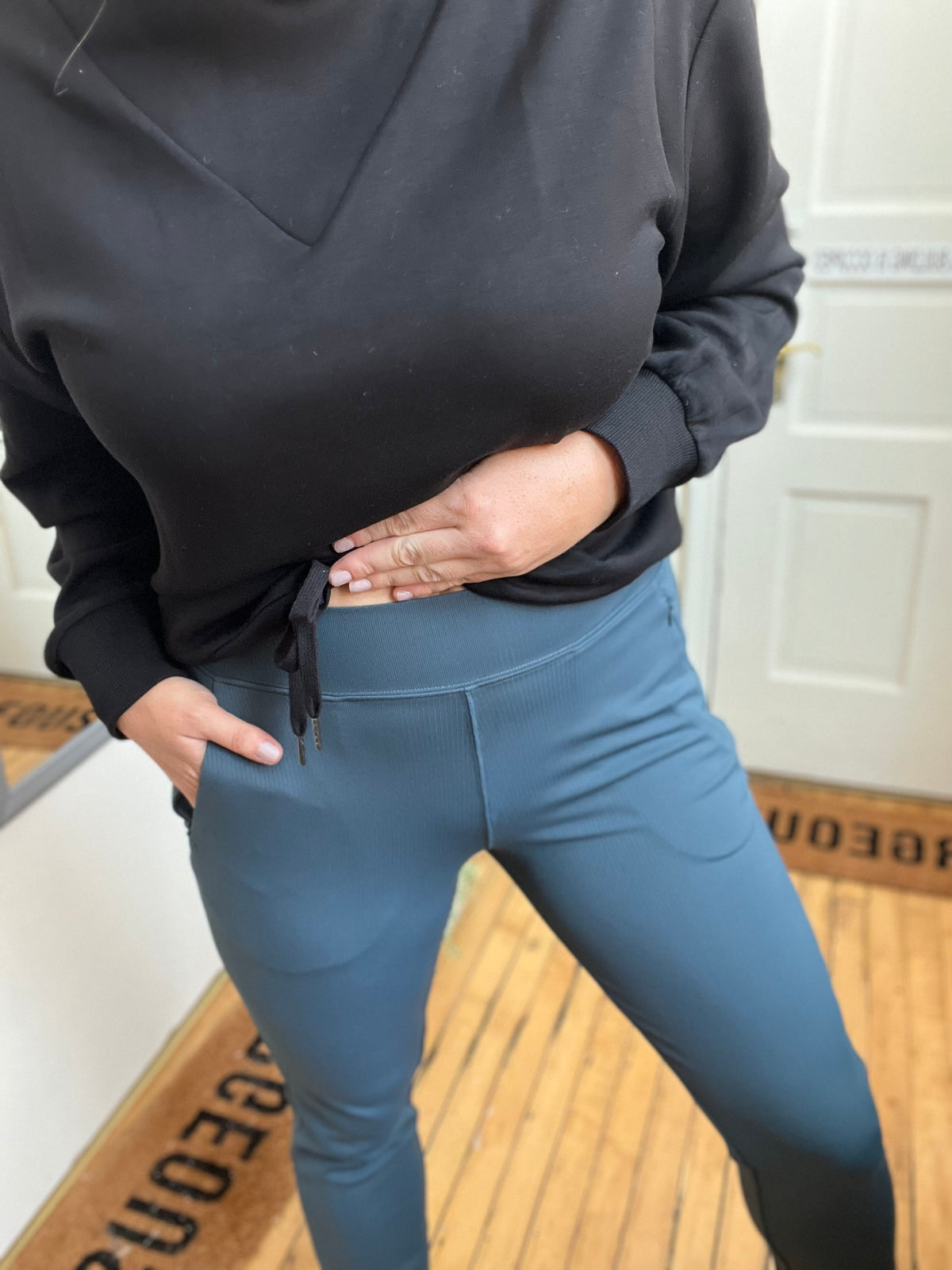 Teal Ribbed Tapered Pants