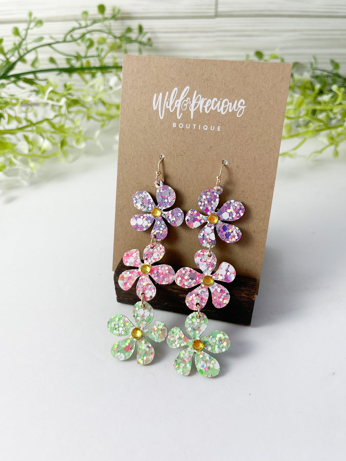 Glitter Floral Drop Earrings