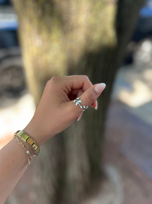 Ivory Leaf Adjustable Silver Ring