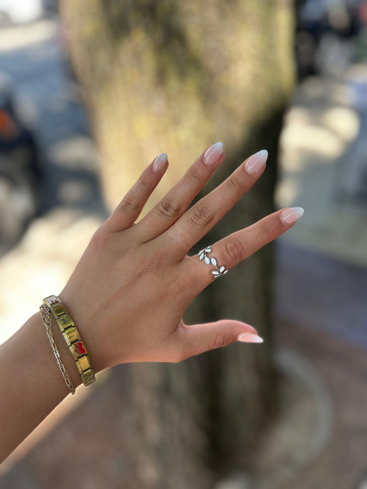 Ivory Leaf Adjustable Silver Ring