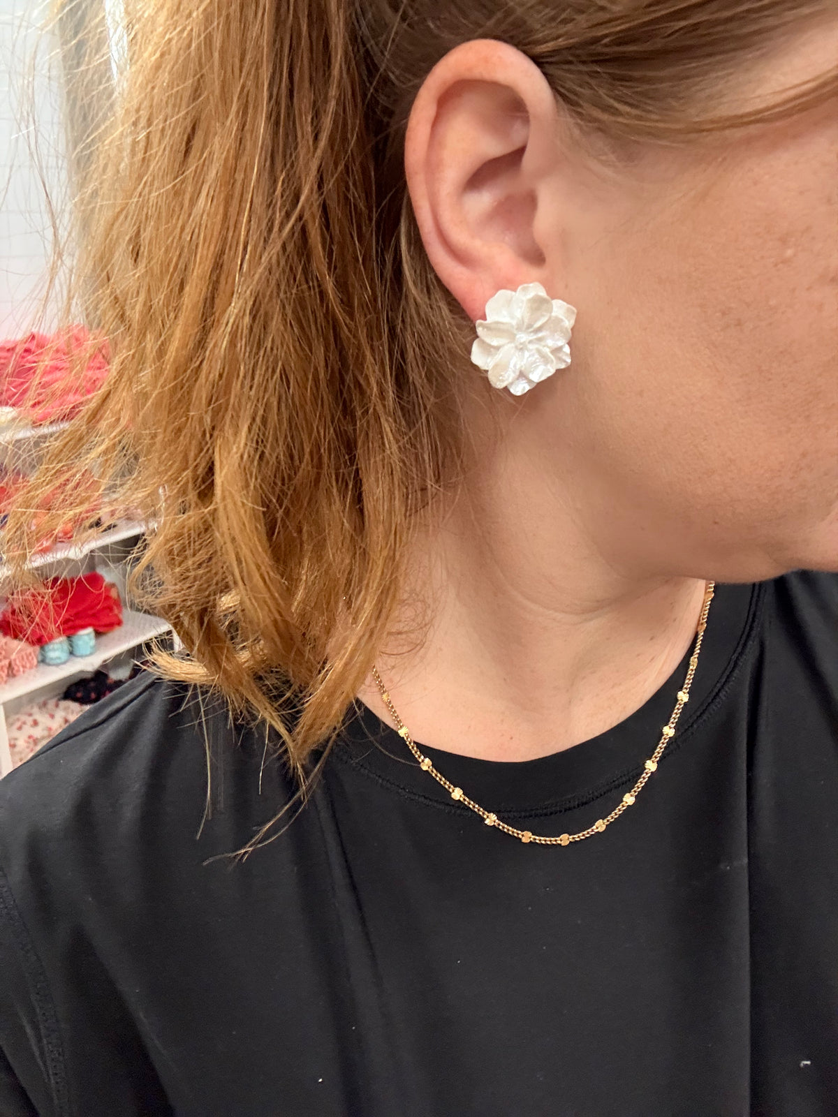 White Pearl Flower Stud Earrings