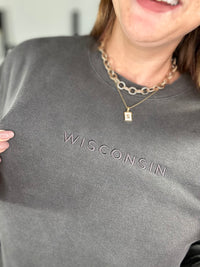 Wisconsin Ash Gray Embroidered Crewneck