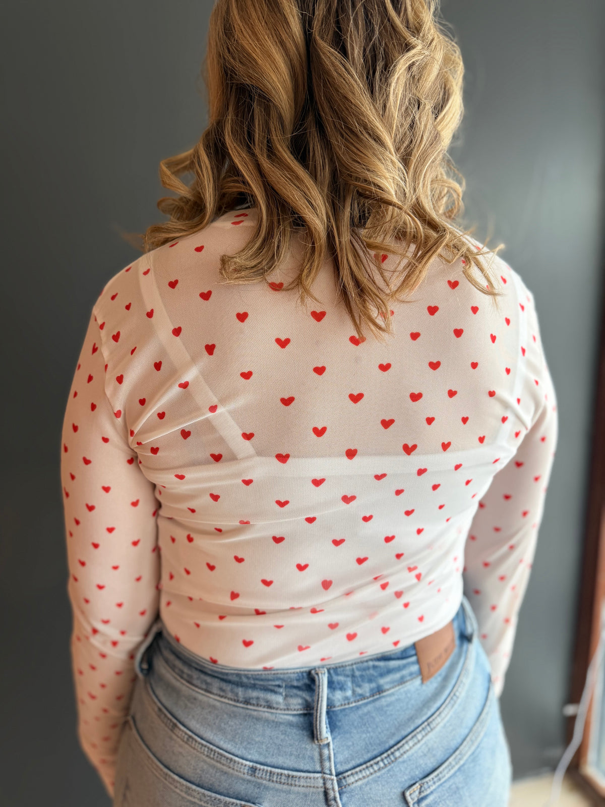 Red Hearts Mesh Top