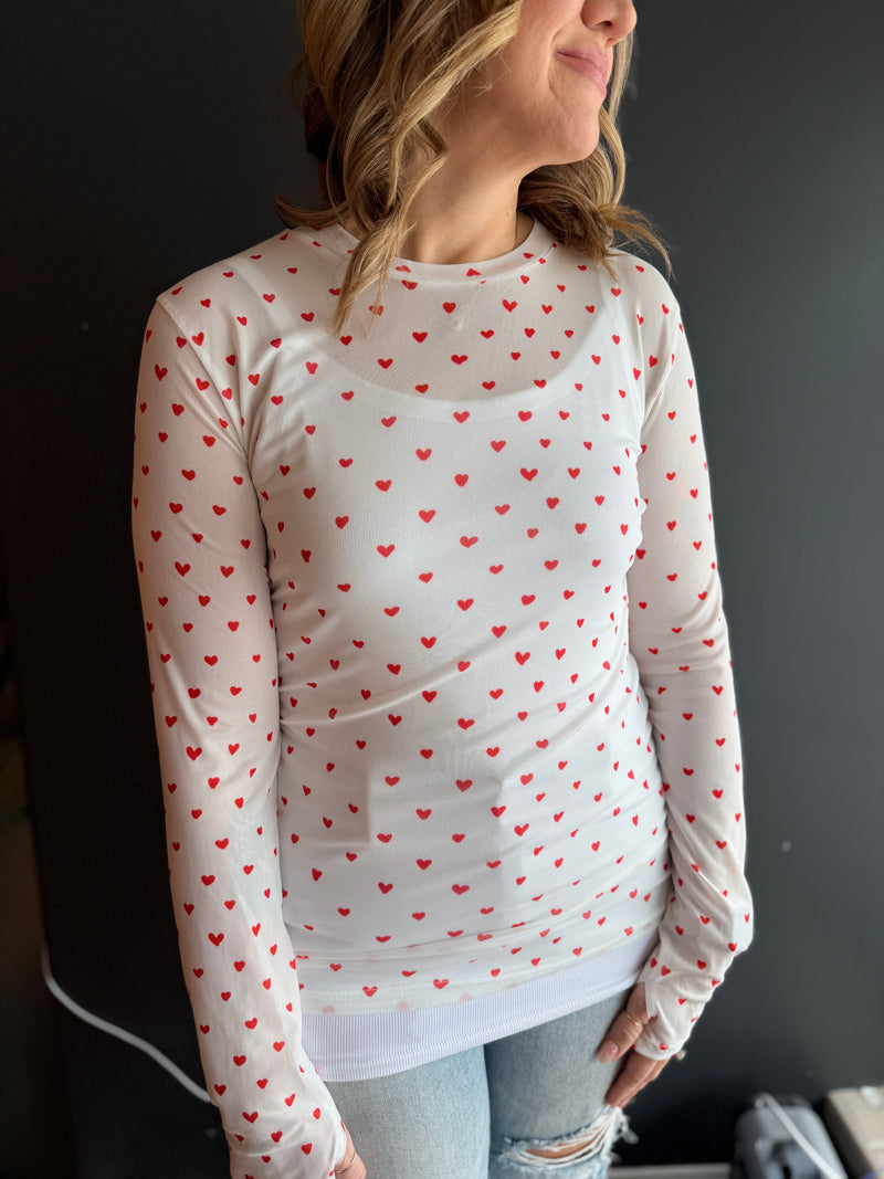 Red Hearts Mesh Top