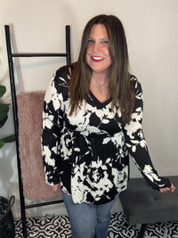 Black & White Floral Tunic Top