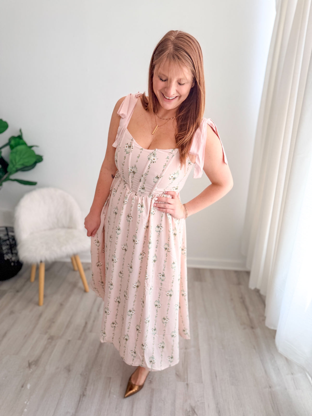 Striped Floral Tie Dress