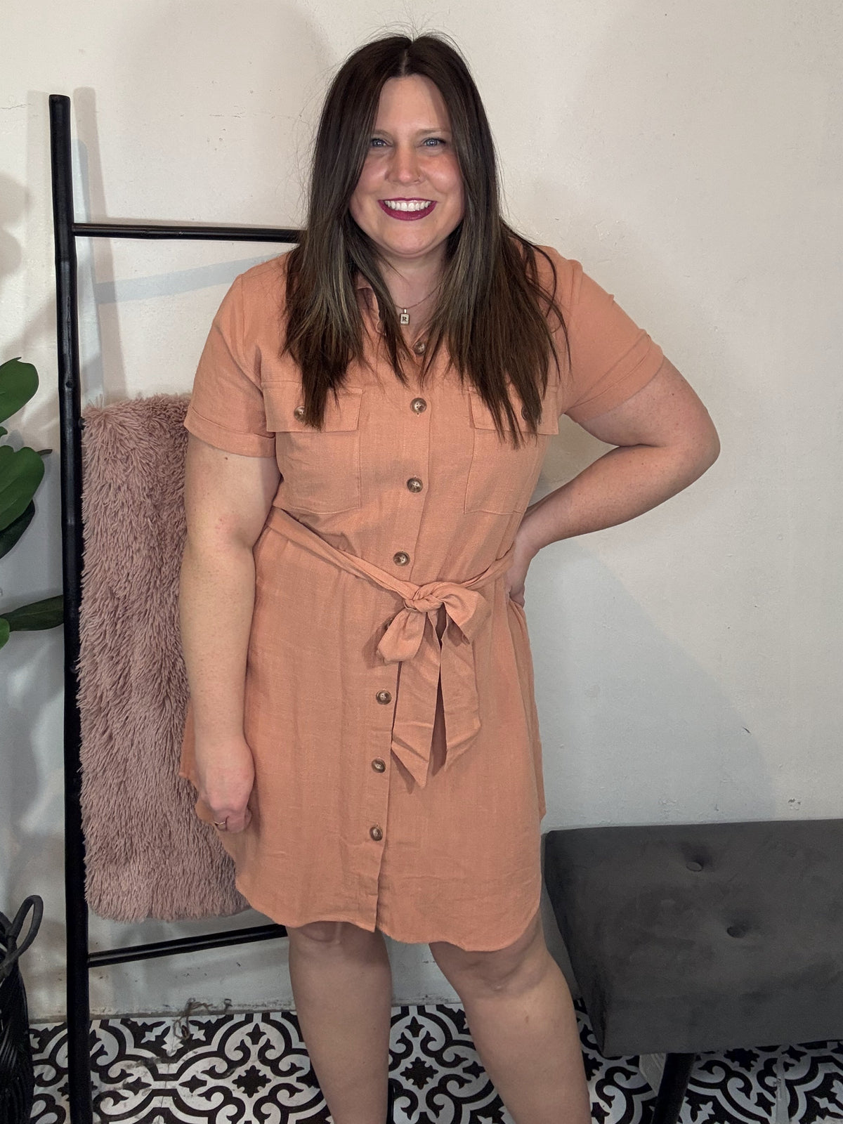 Sienna Tangerine Button Down Dress