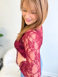Lace Sheer Long Sleeve - Burgundy