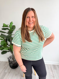 Striped Ruffle Neckline Tee