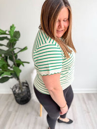 Striped Ruffle Neckline Tee