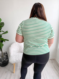 Striped Ruffle Neckline Tee