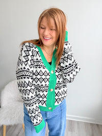 Green and Black Patterned Cardigan