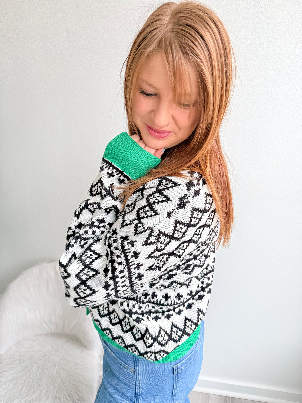 Green and Black Patterned Cardigan