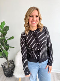 Pearl Accent Polka Dot Cardigan