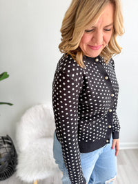 Pearl Accent Polka Dot Cardigan