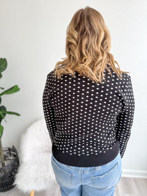 Pearl Accent Polka Dot Cardigan