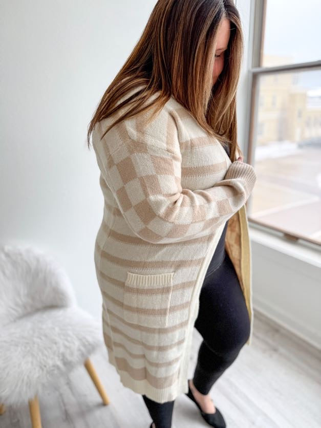 Neutral Check Cardigan Duster - NC