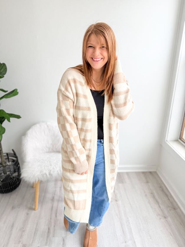 Neutral Check Cardigan Duster - NC