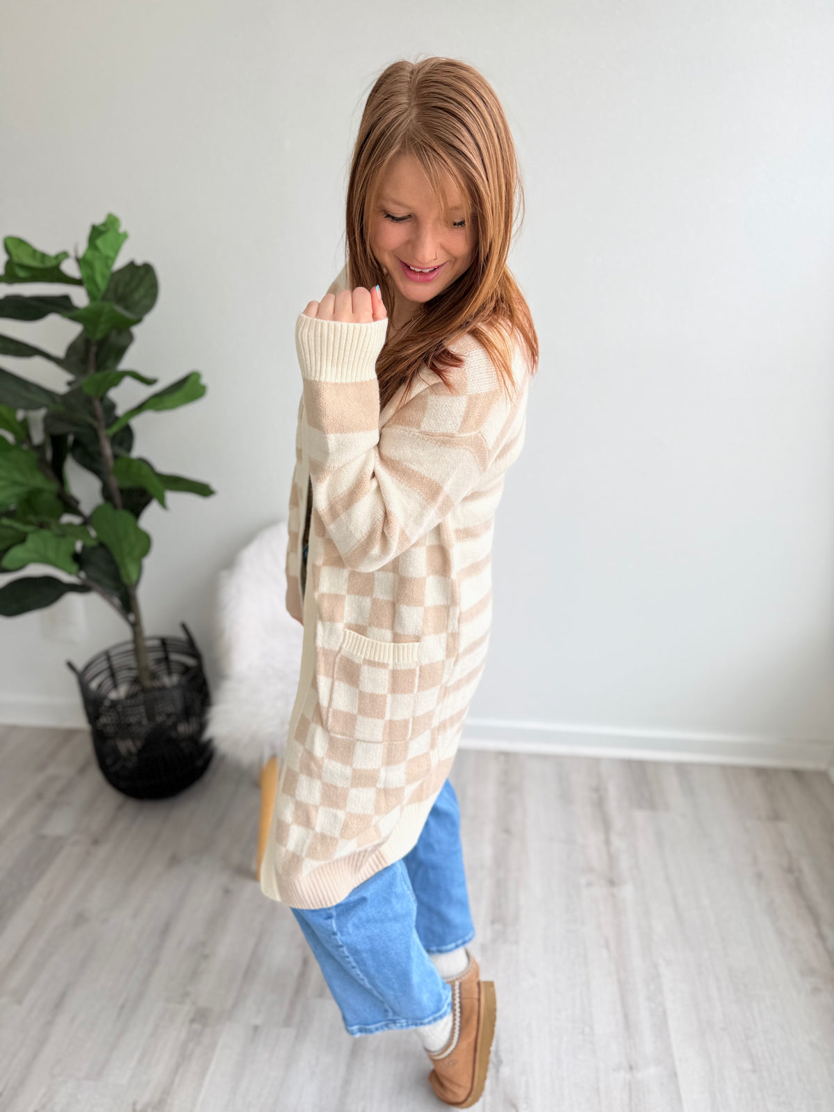 Neutral Check Cardigan Duster - NC