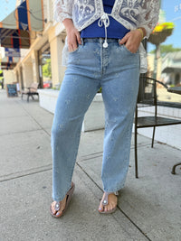 Flower Embroidered High Rise Crop Jean - NC