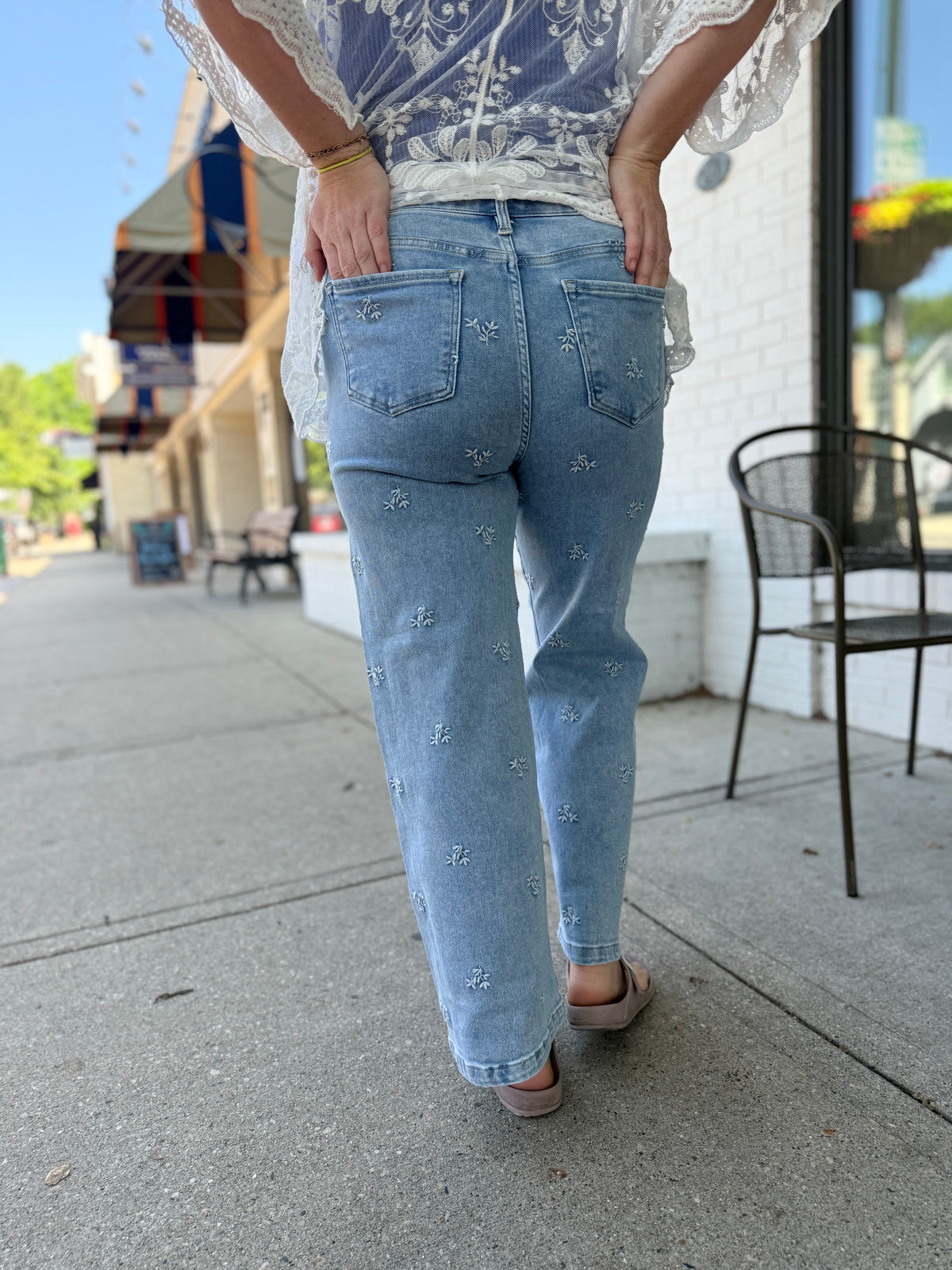 Flower Embroidered High Rise Crop Jean - NC