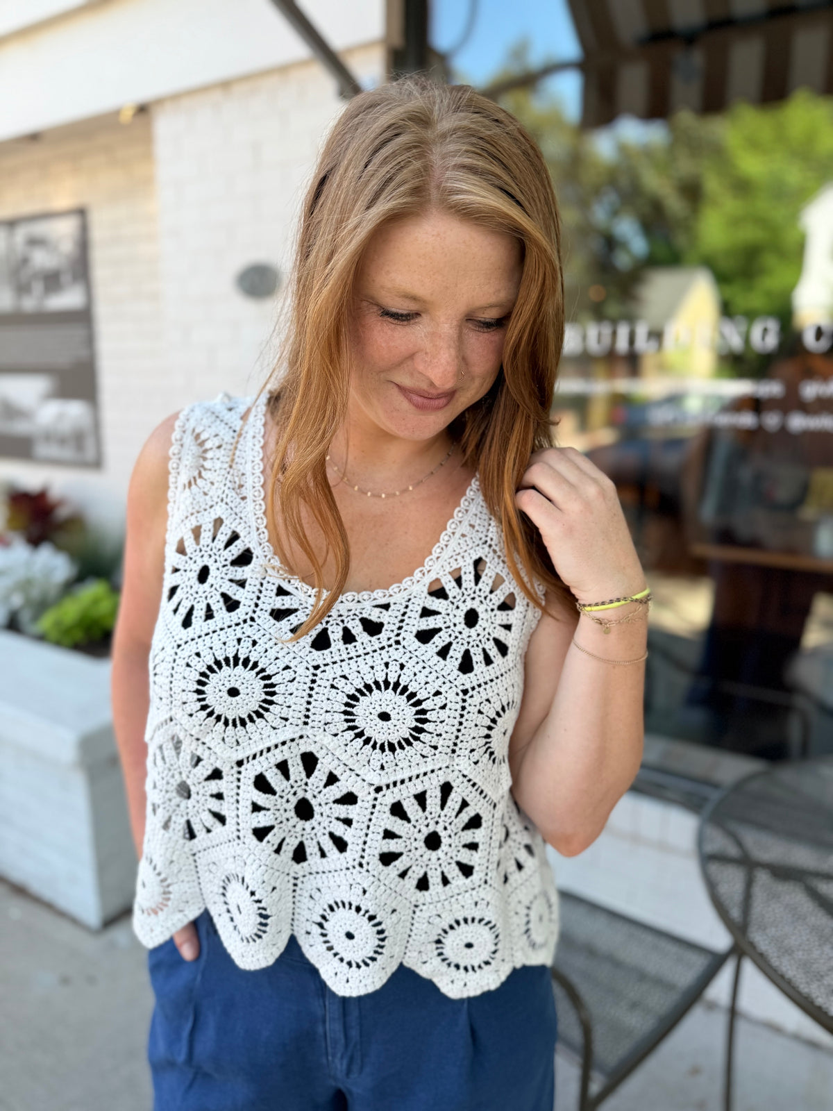Crochet Tank Top Overlay - White