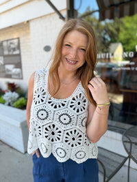 Crochet Tank Top Overlay - White