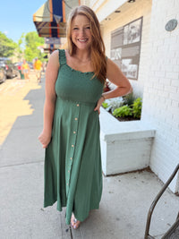 Moss Button Down Midi Dress