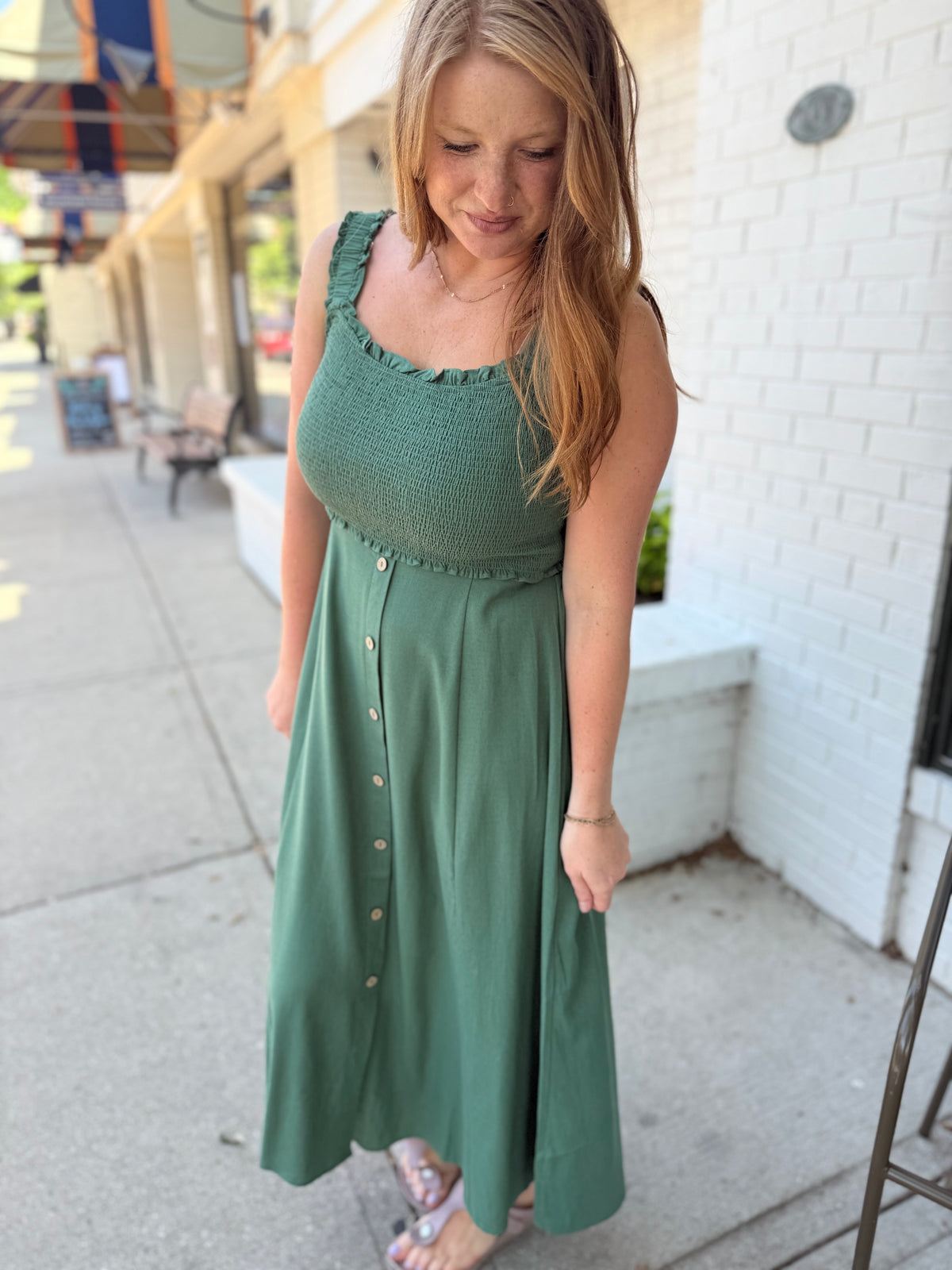 Moss Button Down Midi Dress