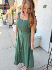 Moss Button Down Midi Dress