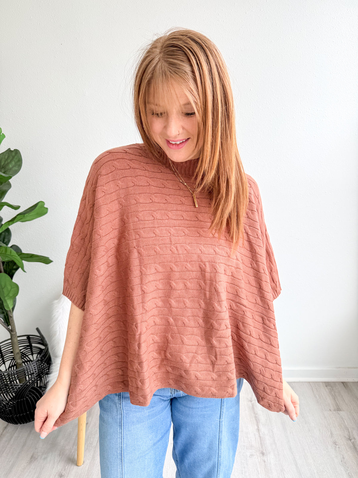 Chestnut Haven Cable Knit Poncho