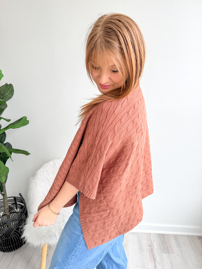Chestnut Haven Cable Knit Poncho