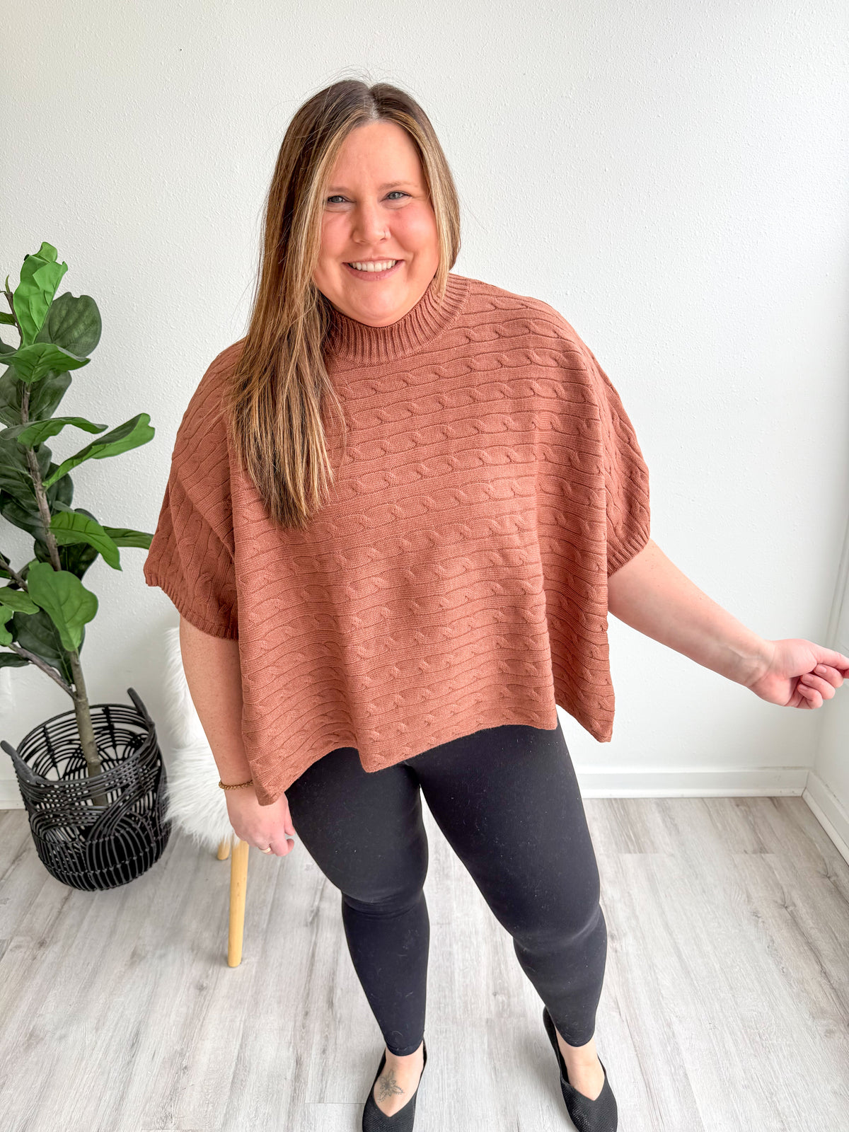 Chestnut Haven Cable Knit Poncho