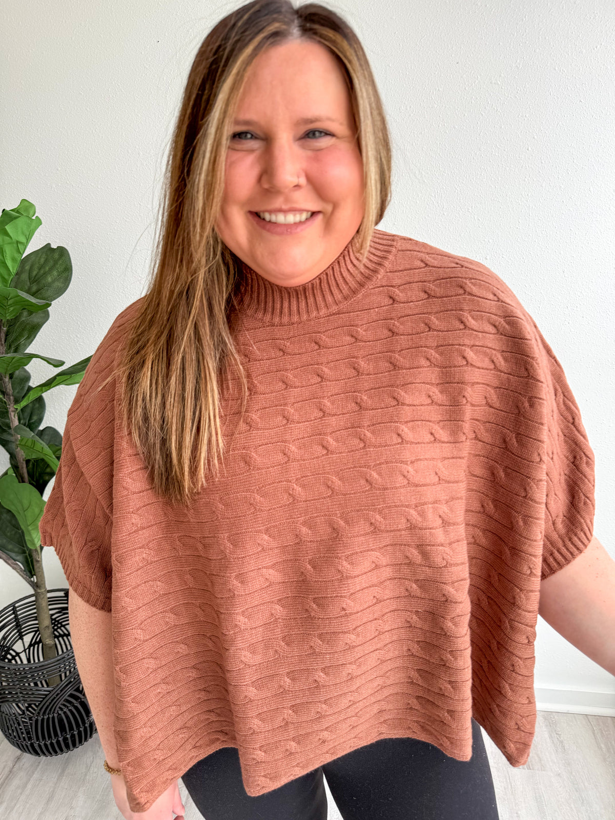 Chestnut Haven Cable Knit Poncho