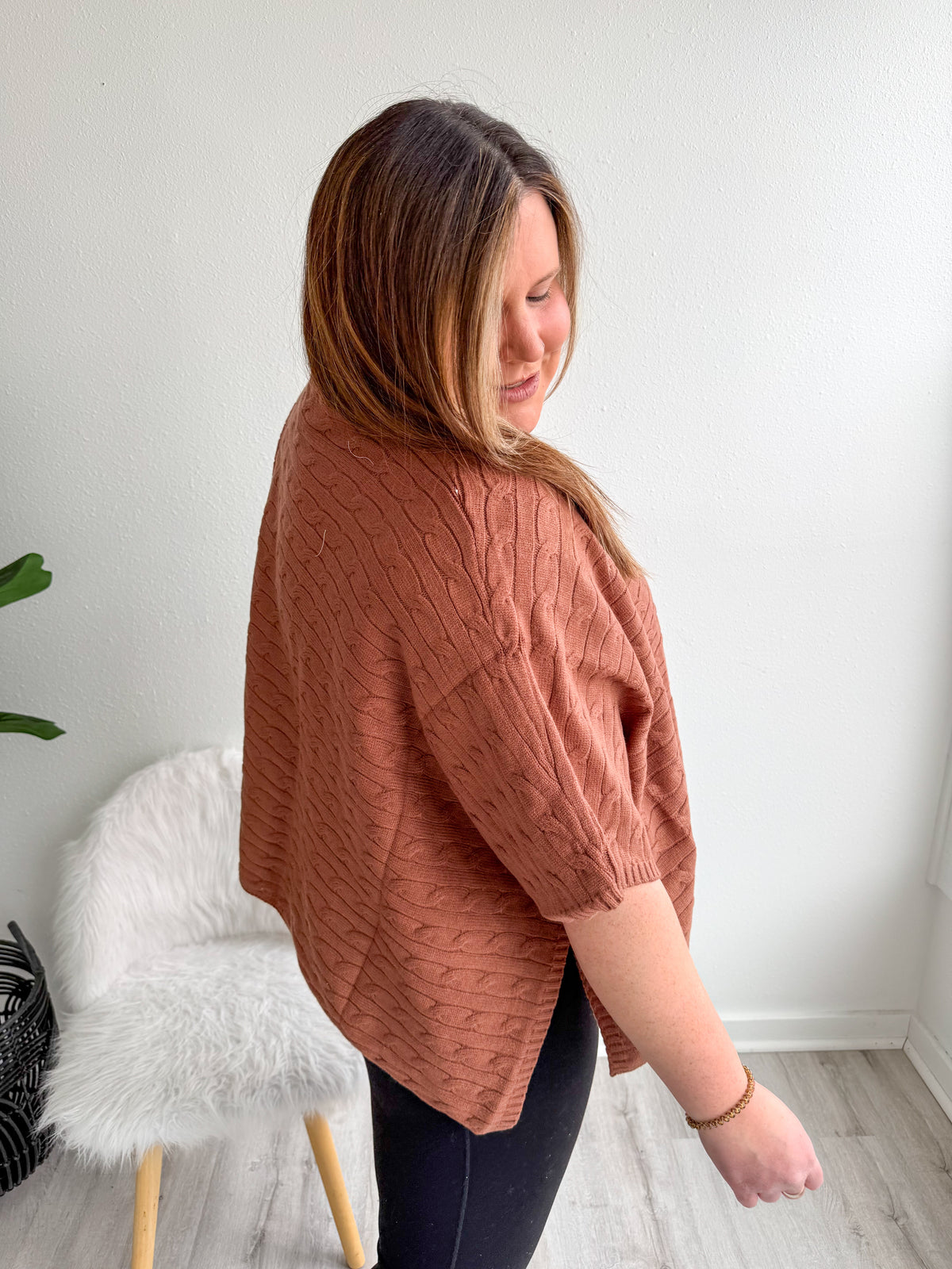 Chestnut Haven Cable Knit Poncho