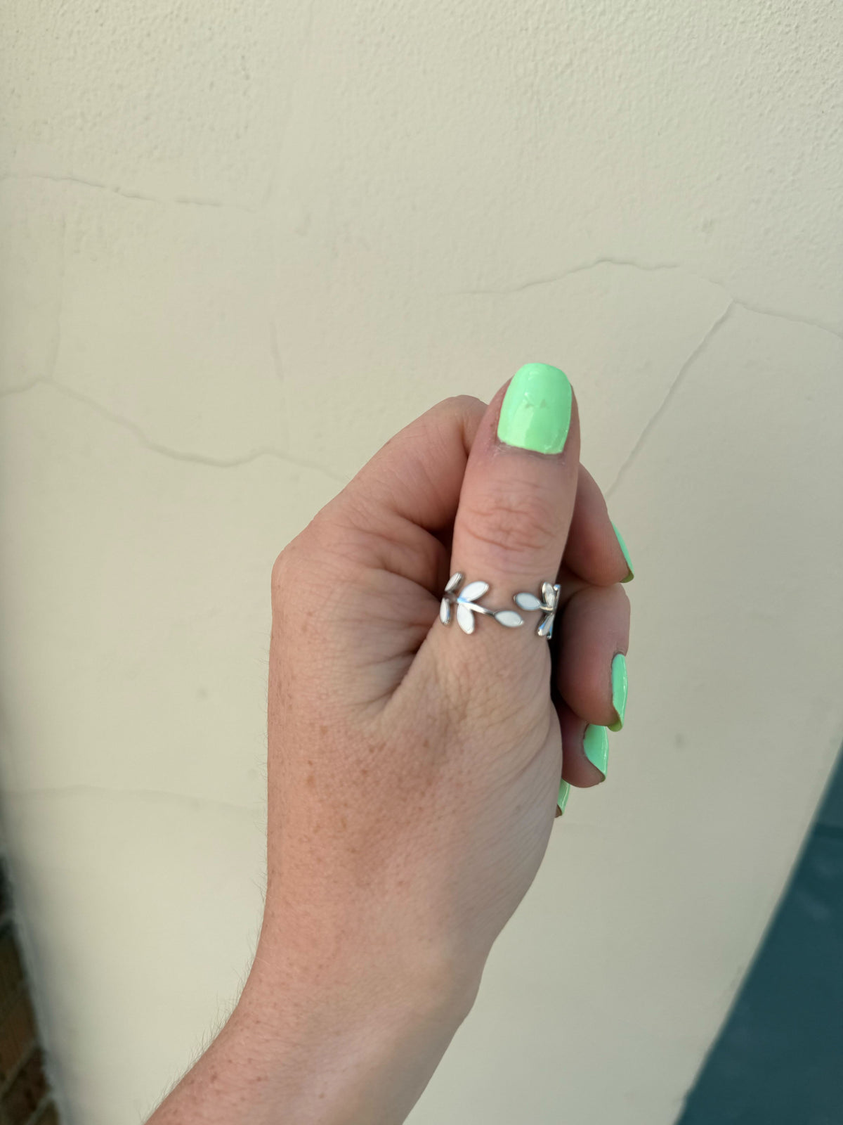 Ivory Leaf Adjustable Silver Ring