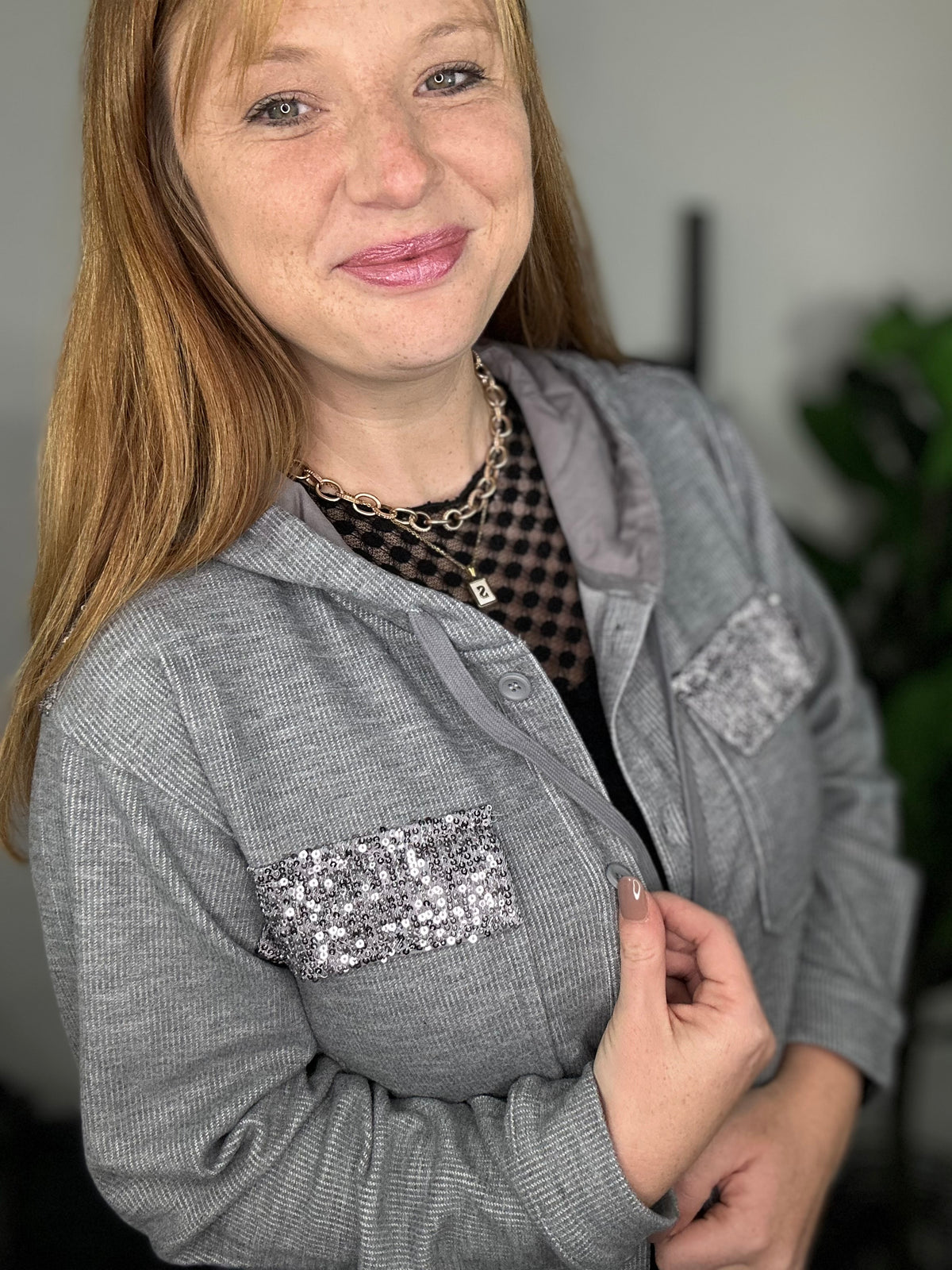 Sequin Button Hoodie