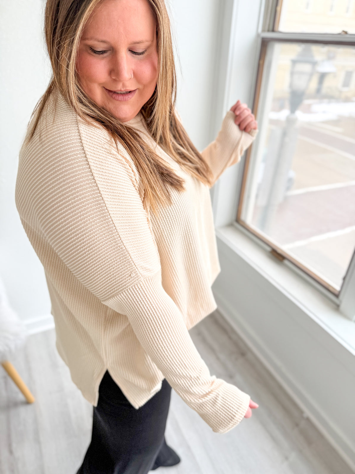 Cream Ribbed Tunic Top
