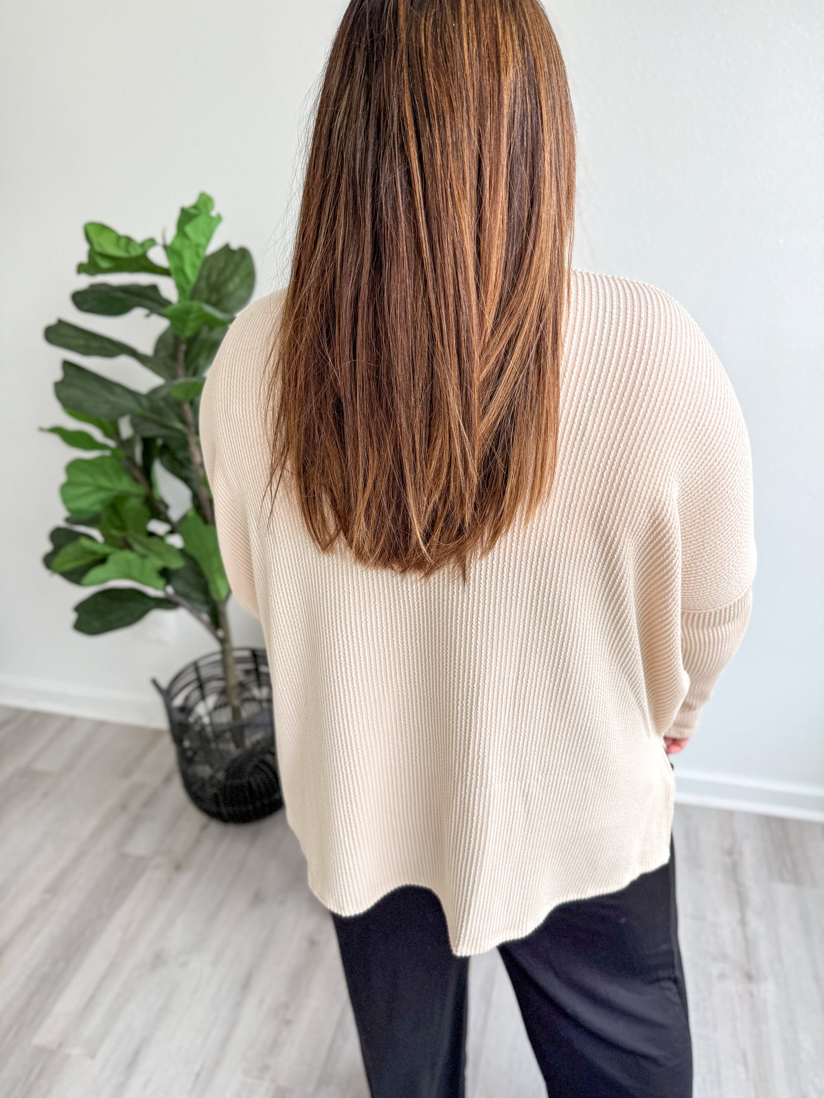 Cream Ribbed Tunic Top