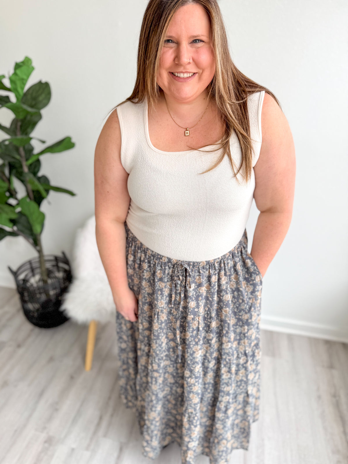 Gray Floral Maxi Skirt