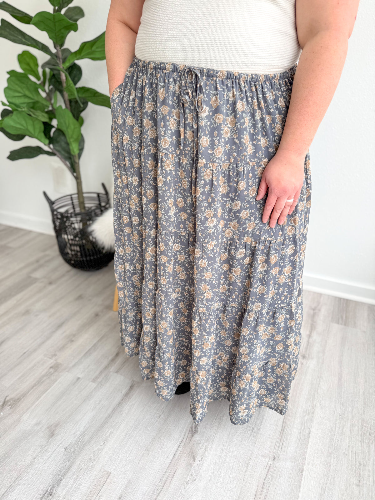 Gray Floral Maxi Skirt