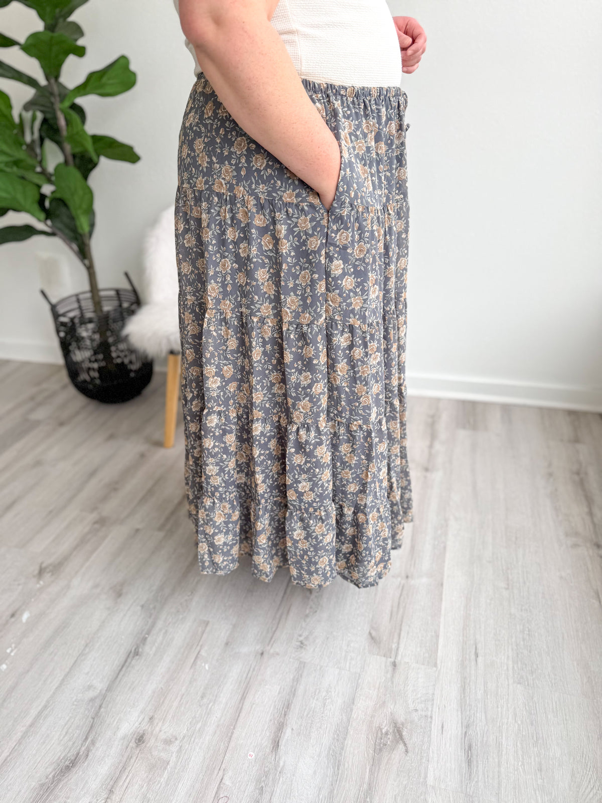 Gray Floral Maxi Skirt