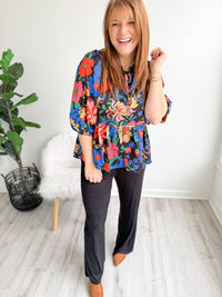 Bold Floral Peplum Blouse