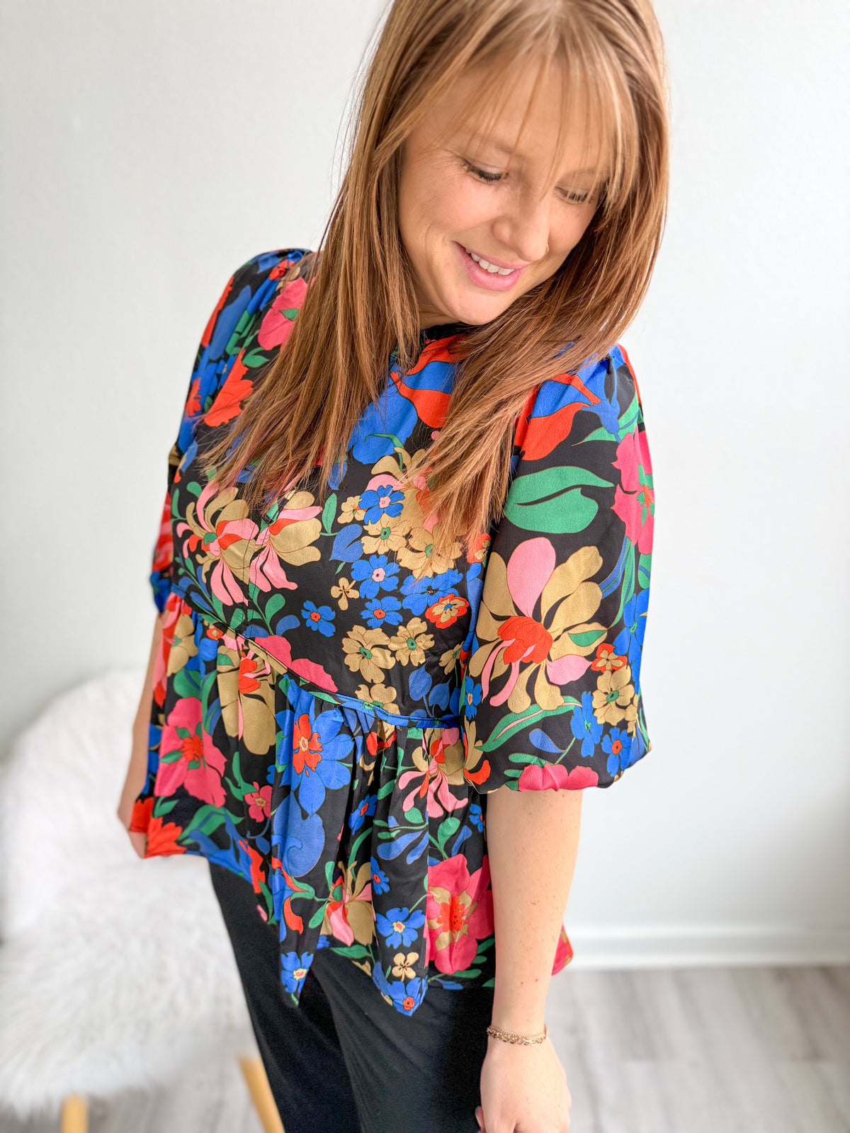 Bold Floral Peplum Blouse