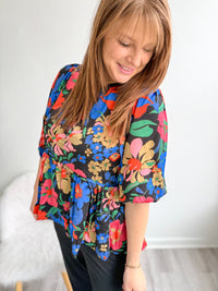 Bold Floral Peplum Blouse